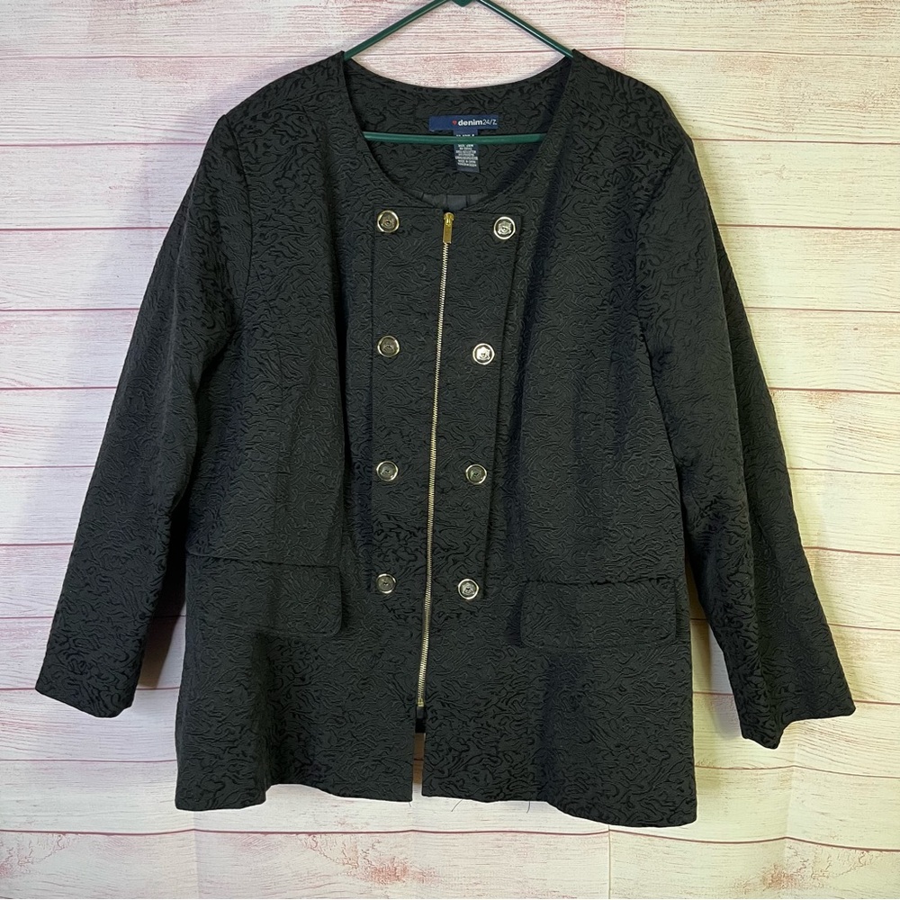 Denim 24/7‎ Black Embossed Pattern Professional Jacket Coat Size 28W